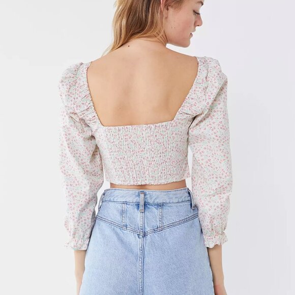 EUC Urban Outfitters Love Struck Floral Hook + Eye CropTop, White / Floral, L - Picture 3 of 14